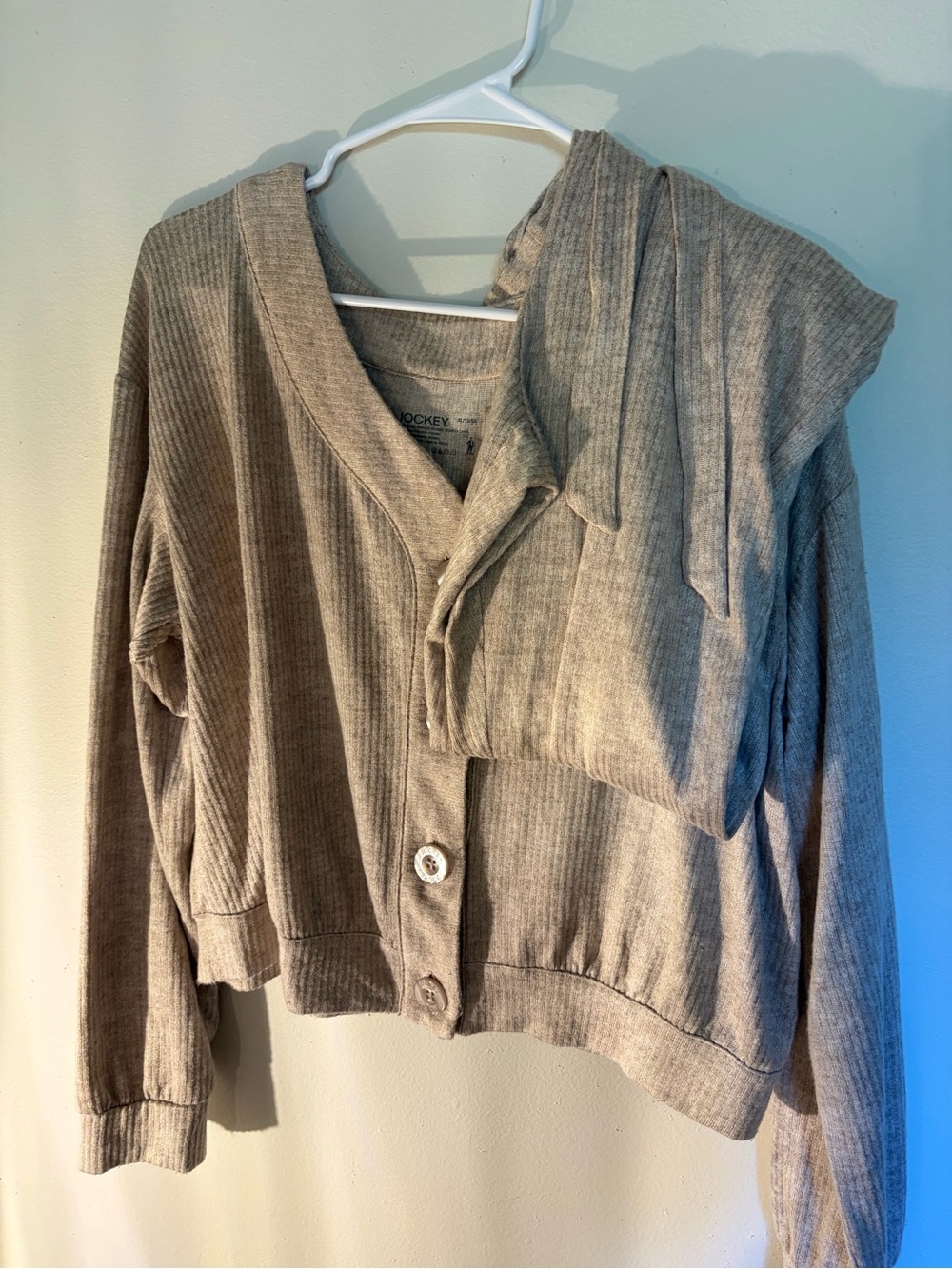 Cozy Ribbed Button-Front Women's Set - Taupe